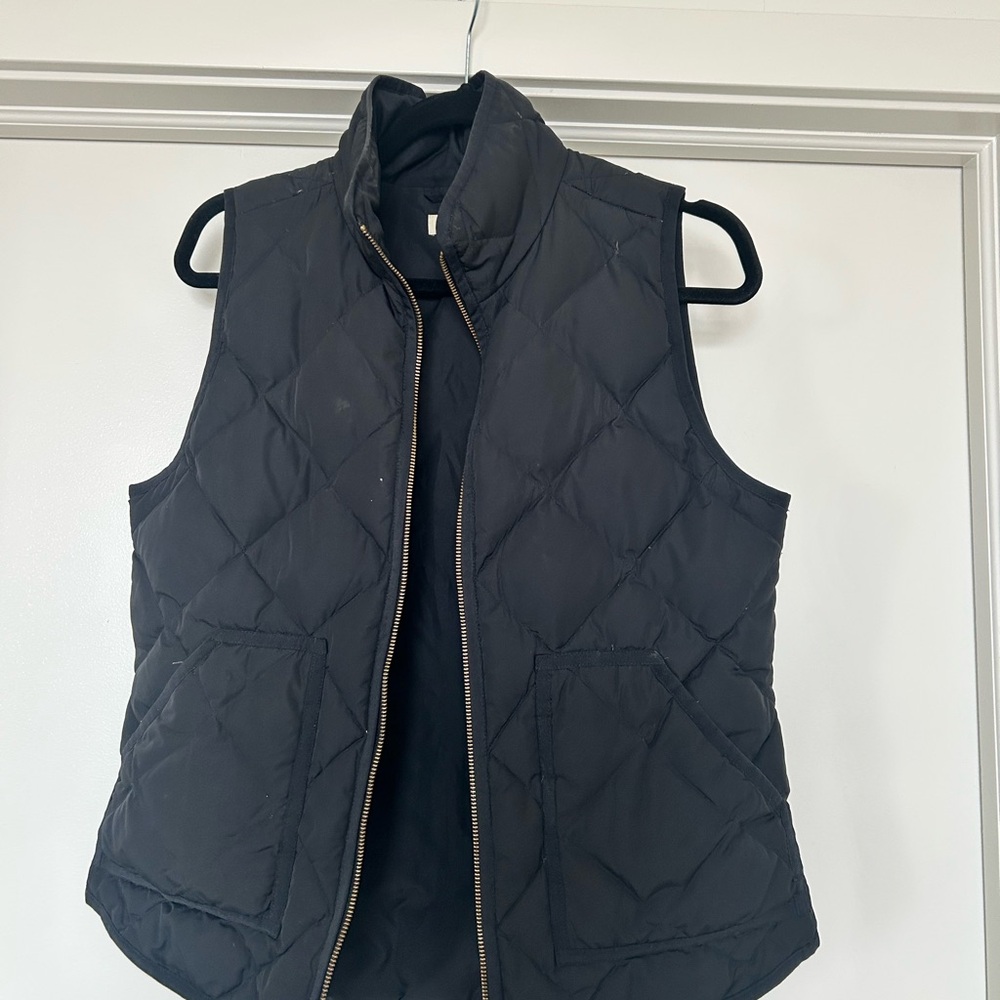 J. Crew Dark Quilted Vest with Gold Zipper